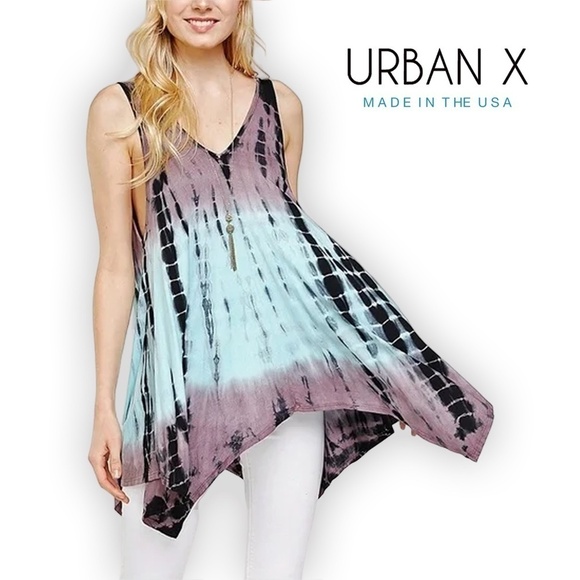 URBAN X Tie Dye Rayon Top Tunic Tank Mocha Plum Mint Hippie Boho - Picture 1 of 6